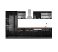 Ligne de cuisine R-Line, 350cm avec armoire haute, PT Chêne, Noir Haute brillance/Anthracite, Vicco 49830
