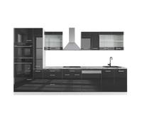 Ligne de cuisine R-Line, 350cm avec armoire haute, PT Marbre, Anthracite Haute brillance/Blanc, Vicco 37643