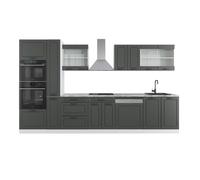 Ligne de cuisine R-Line, 350cm avec armoire haute, sans PT, Anthracite campagne/Blanc, Vicco 37659