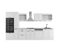 Ligne de cuisine R-Line, 350cm avec armoire haute, sans PT, Blanc campagne/Blanc, Vicco 37658
