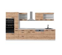 Ligne de cuisine R-Line, 350cm PT Anthracite, Chêne de force doré/Blanc, Vicco 52230