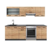 Cuisine Raul, 240cm , PT À motifs noirs, Chêne doré/anthracite, Anthracite, Vicco