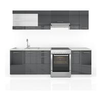 Ligne de cuisine Raul 240cm, PT Marbre Anthracite brillant/blanc Vicco