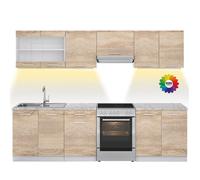 Ligne de cuisine Raul 270cm, PT Marbre avec bande LED Sonoma Vicco