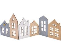 Ligne de maisons XL env. 67 x 25 cm - naturel, blanc, gris / pliable - Deko Noël ville