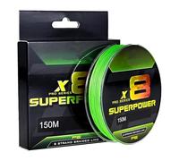 Ligne de pêche haute performance - Super Power - Avec bordure verte fluorescente - 90 m - 8 brins résistant à l'abrasion - Superline pour bassin, lac, rivière, eau douce et eau salée