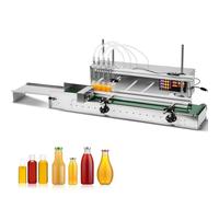 Ligne de production automatique de machine de remplissage de liquide à 4 buses, équipée, convoyeur à bande de 88,9 cm, version de bureau, système de remplissage de comptoir de 28,3 à 850,5 g contrôlé