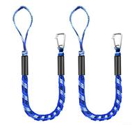 Ligne de quai élastique marine, corde d'amarrage, 1,2 à 1,5 m avec protection de bouée en acier inoxydable à clip rapide pour kayaks, yachts, pontons et autres véhicules aquatiques (bleu noir et blanc
