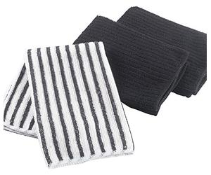 Ligne Decor 1790160 Lot de 3 Torchons Microfibre 2 Unis/1 Raye Cuistot Coton Noir 40 x 40 cm
