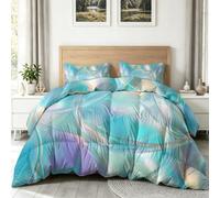 Ligne Directrice Fluide Générique Réversible Imprimée Couettes 155 x 220 cm, Moderne Minimaliste Douce Matelassée Couette 4 Saisons, Bleu Vert Microfibre Lavable en Machine Couettes sans Housse