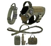 Ligne du Harnais De Chien Tactique Militaire Ensemble De La Base avec Un Gilet De Harnais D'entraînement en Nylon Ajusté en Nylon pour Les Bergers Allemands du Labrador,Vert,M