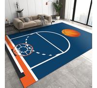 Lignes Blanches Du Terrain De Basket Bleu Foncé Carpettes, Étagère De Basket Jaune Noir Tapis Moquette de Chambre à Poils Ras, Paillasson Intérieur - pour Chambre à Coucher de Salon 100 x 150cm