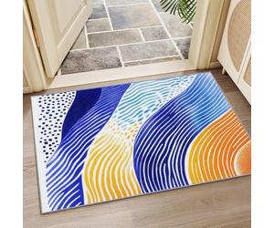 Lignes Bleues Tapis 180x270 cm Style Abstrait Moquette Antiderapant à Poils Courts Tapis 3D Lavable en Machine Convient aux Chambres, Bureaux Salons et Couloirs a-3361