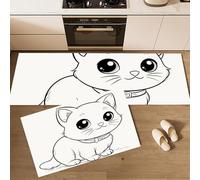 Lignes Chats Animaux Tapis de Cuisine, Blanc Tapis Cuisine Devant Evier Long Antidérapant et Lavable, Illustrations Dessins Animés Paillasson Lavable Décoratif Salon Couloir - 50x80+50x120cm