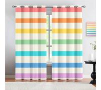 Lignes colorées Arc-en-Ciel 3D Rideau Occultant Thermiques Lot De 2 Rideaux À Oeillets Décoration De Fenêtre pour Chambre Et Salon Cuisine Draperie Enfants Phonique Intérieurs 2 x 70L x 160H cm
