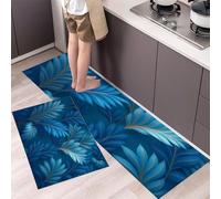 Lignes De Feuilles De Palmier Lot De 2 Tapis De Cuisine Antidérapants Et Lavables,Illustration De Victoria Tapis De Sol Cuisine Pour Décoration De Maison,Bureau,Bureau Debout 45*75Cm+45*150Cm