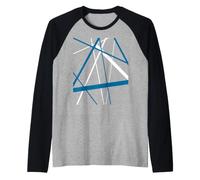 Lignes diagonales Bleues Moyennes Grasses avec Accents Blancs Manche Raglan