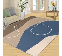 Lignes géométriques Modernes Tapis Home Decoe Brun Bleu, Art élégant, Tapis Abstraits antidérapants lavables, appliqués au Salon, Chambre, Couloir de Salle à Manger (160x230cm)