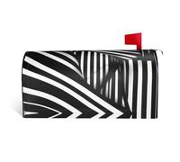 Lignes géométriques noires et blanches. C'est une housse de boîte aux lettres en tissu imperméable avec une impression sur un côté et une ouverture incurvée sur un côté.