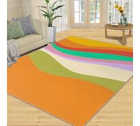 Lignes ondulées colorées Tapis Home Decoe, Rayures Orange Vert Tapis antidérapants lavables, Lignes géométriques colorées Rayures appliquées au Salon Chambre (80x150cm)