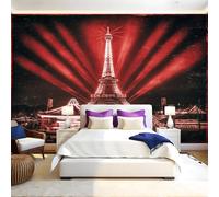Lignes Rouges Papier Peint Panoramique Tour Eiffel à Paris 3D Trompe L'oeil Moderne Papier Peint 250 x 175 cm Grandes Murales Poster pour Salon, Adulte Chambre d'enfants, Étude Décor