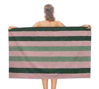 Lignes verticales parallèles rose clair et vert foncé Serviette de plage en microfibre anti-sable Grande serviette de douche multi-usages absorbante pour salle de bain piscine 130 x 80 cm