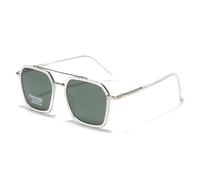 LIGOES Lunettes de soleil polarisées pour homme et femme - Carré - Grand cadre - Double pont TR90 - En métal, Vert argenté clair