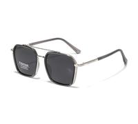 LIGOES Lunettes de soleil polarisées pour homme et femme - Carré - Grand cadre - Double pont TR90 - En métal, Cadre gris argenté