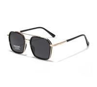 LIGOES Lunettes de soleil polarisées pour homme et femme - Carré - Grand cadre - Double pont TR90 - En métal, Cadre noir et doré