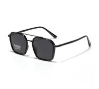 LIGOES Lunettes de soleil polarisées pour homme et femme - Carré - Grand cadre - Double pont TR90 - En métal, Noir