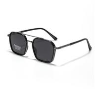 LIGOES Lunettes de soleil polarisées pour homme et femme - Carré - Grand cadre - Double pont TR90 - En métal, Cadre gris noir