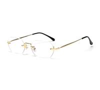 Ligoes - Lunettes de soleil rectangulaires pour hommes et femmes -Sans cadre - Forme octogonale - En métal doré - Polygone bleu marron - UV400, Doré avec transparent