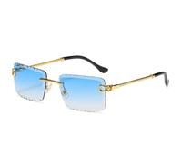 LIGOES Lunettes de soleil rectangulaires sans monture UV400 Jambe en métal Lunettes de soleil sans cadre Mer Vert Bleu Lunettes Ombre, Doré avec bleu