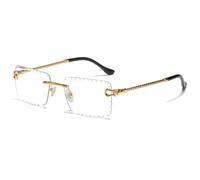 LIGOES Lunettes de soleil rectangulaires sans monture UV400 Jambe en métal Lunettes de soleil sans cadre Mer Vert Bleu Lunettes Ombre, Doré avec transparent