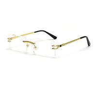 LIGOES Lunettes de soleil rectangulaires sans monture vert bleu miroir lunettes de soleil femmes Uv400 rétro hommes nuances teintées, Doré avec transparent