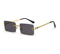LIGOES Lunettes de soleil rectangulaires sans monture vert bleu verre miroir lunettes de soleil femmes Uv400 rétro hommes nuances teintées, Or avec noir