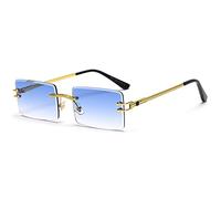 LIGOES Lunettes de soleil rectangulaires sans monture - Vert - Bleu - Verres miroir - Lunettes de soleil pour femme - Uv400 - Retro - Hommes - Teinté, Lentille bleue claire,