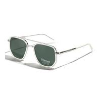 LIGOES TR90 Lunettes de soleil polarisées rétro carré plat double pont plein cadre UV400, Argenté avec vert