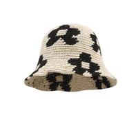 LIGSLN Chapeau bob en crochet résistant au soleil pour femme, chapeau de pêcheur avec motif floral, beige, M