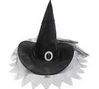 LIGSLN Chapeau de sorcière moderne d'Halloween avec voile plissé pour femme pour fête, festival, carnaval, cosplay, animes pour adultes, carnavals