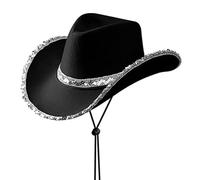LIGSLN Chapeau de style western en denim argenté avec paillettes scintillantes - Chapeau réglable pour festivals, concerts et fêtes, Comme indiqué sur la photo, M