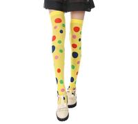 LIGSLN Chaussettes montantes pour femme - Bas longs à motifs pour Halloween - Pour robe - Jupe - Chaussettes en tricot à rayures, chaussettes de clown jaunes, Taille unique