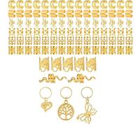 LIGSLN Lot de 100 bracelets à cheveux dorés et perles pour tresses et décorations en métal pour femmes et filles