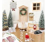 Ligtmor Kit de porte de lutin de Noël complet avec lettres de lutin - Chantier de construction - Boîtes aux lettres miniatures - Couronne - Pochoir - Empreintes de pas - Kit de pâtisserie - Décoration