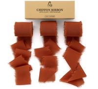 Ligtmor Ruban en mousseline de soie 3 rouleaux 3,8 cm x 6,4 m vert & crème, 3,8 cm x 19,2 m rubans vert sauge faits main avec frange pour invitations de mariage, bouquets de mariée, emballage cadeau