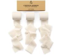 Ligtmor Ruban en Mousseline de Soie, Fait Main avec Franges, Total 3,8 cm x 19,2 m, Ruban Effiloché pour Invitations de Mariage, Bouquets de Mariée, Cadeaux Emballages, Bricolage