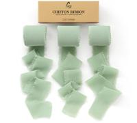 Ligtmor Ruban en Mousseline de Soie, Fait Main avec Franges, Total 3,8 cm x 19,2 m, Ruban Effiloché pour Invitations de Mariage, Bouquets de Mariée, Cadeaux Emballages, Bricolage