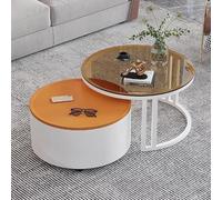 LIGUIEN Lot de 2 Ronde Table Gigogne, Petite Table Basse avec Étagère de Rangement, Verre Trempé avec Roues pour Salon, Bureau À Domicile - Facile À Assembler(B-Orange)