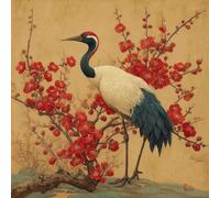 Liguolnn 5D Diamond Painting DIY Kit Complet pour Adulte Débutants, Peinture Diamant Strass avec Broderie Point de Croix, Décoration Murale Maison Chambre Intérieur, Fleur Rouge Grue, 35x35cm G-274