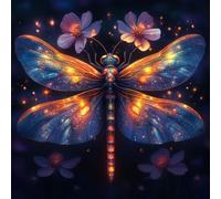 Liguolnn Diamond Painting Adulte Kits, 5D DIY Broderie Diamant Débutants Kit Complet Fleurs De Libellule, Peinture Diamant Artisanat Strass Point de Croix, Décoration Murale Maison 40x40cm E-724